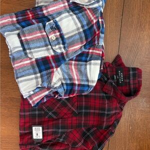 Men's Plaid Button-Up Shirts - Red and Blue